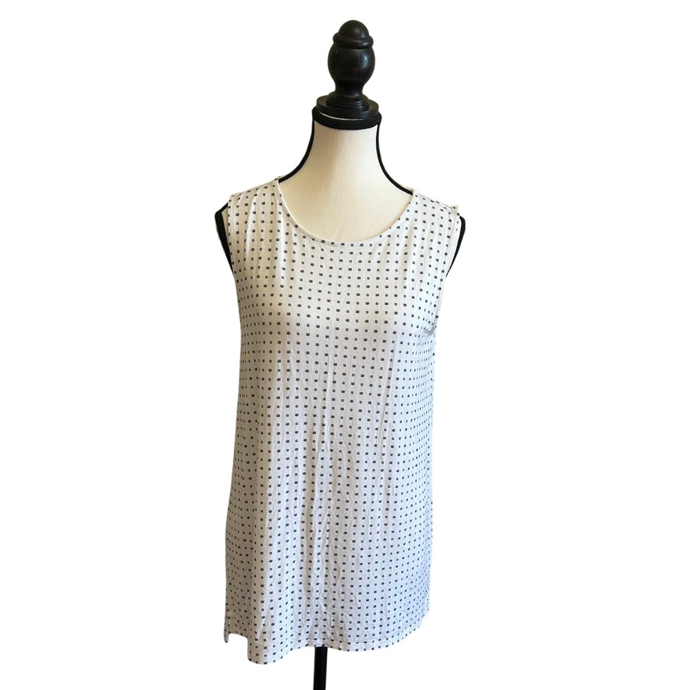 J.Jill Wearever Sleeveless Top White with Navy Geometric Print‎ Women's Size S